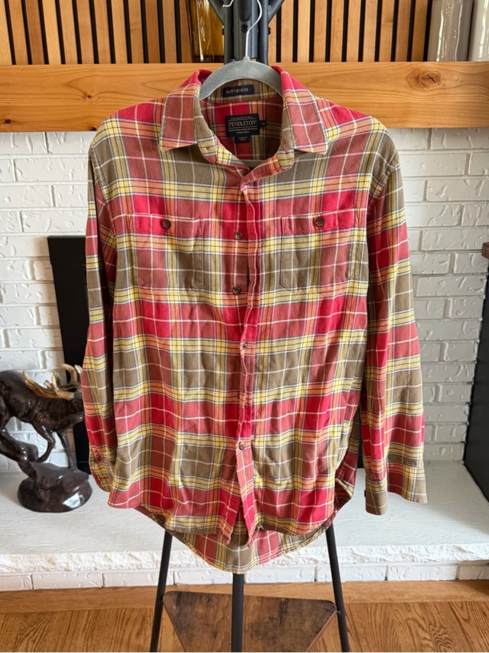 Pendleton Red, Brown & Yellow Plaid Button-Down Shirt